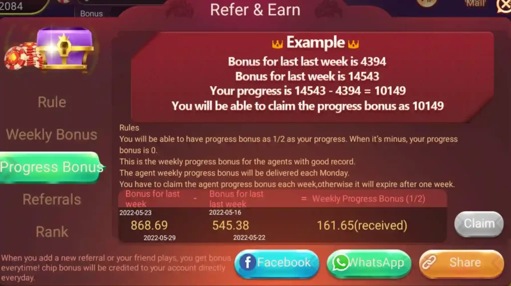 Progress Bonus in Rummy Star APP