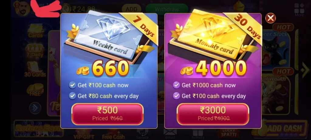 Weekly and Monthly Card Features in Teen Patti Master